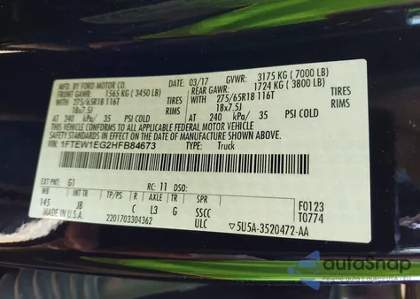 2017 Ford F-150 Xlt from USA, damaged, VIN 1FTEW1EG2HFB84673